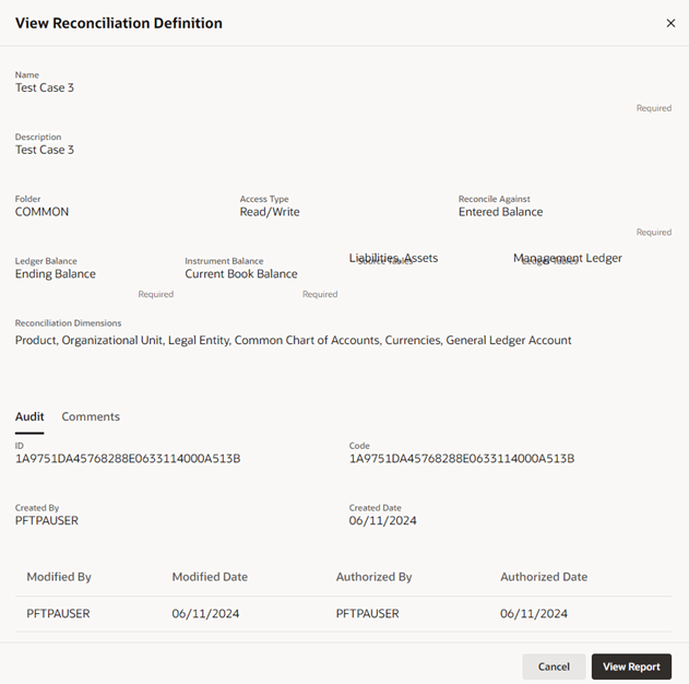 View Reconciliation Report View Reconciliation Report