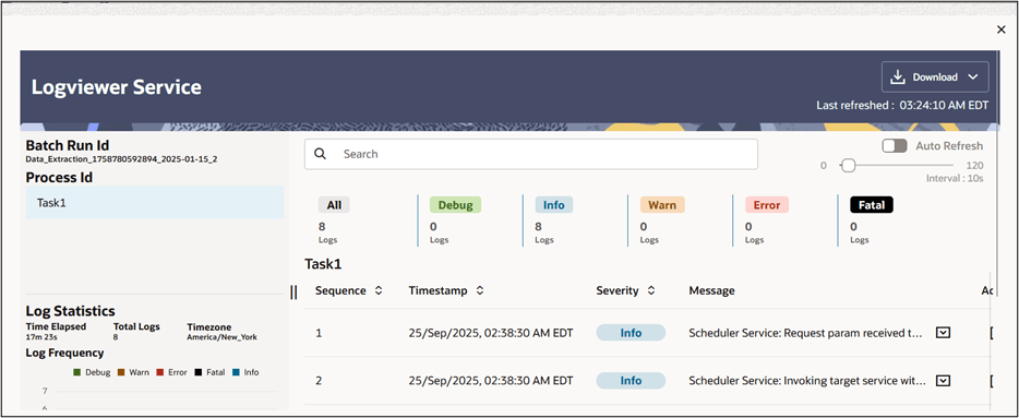 Log Viewer Service Window