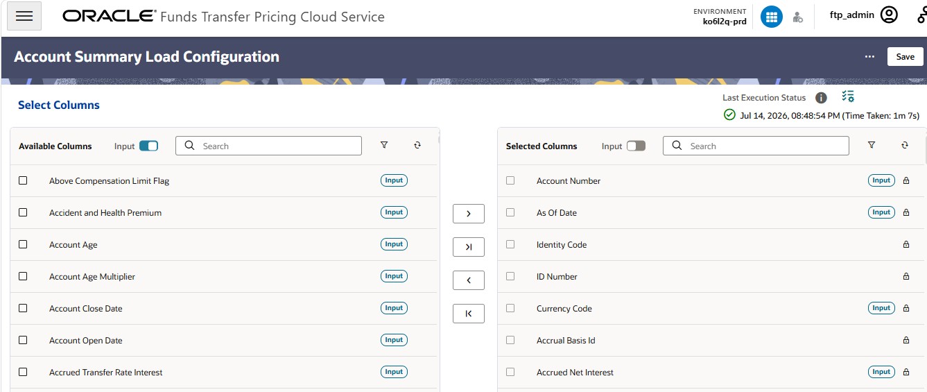 Account Summary Load Configuration