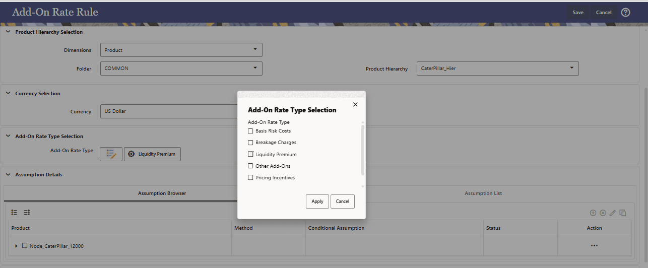Add-On Rate Type Selection