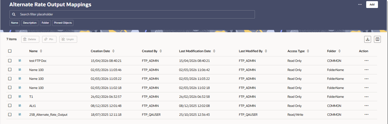 Alternate Rate Output Mapping Summary Page
