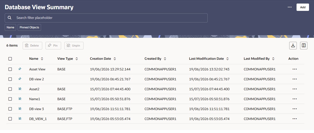 Database View Summary Screen