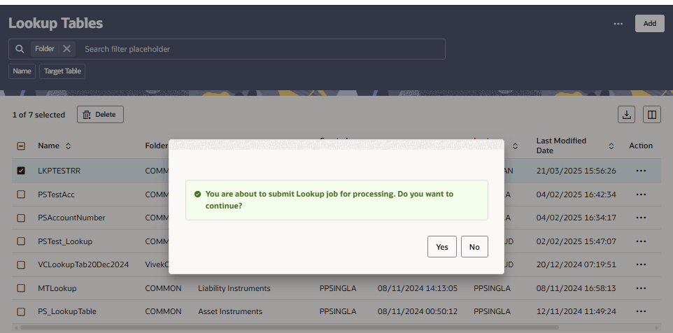 Lookup Tables — Run confirmation dialog