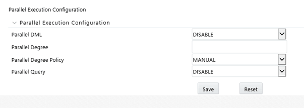 The Parallel Execution Configuration window allows you to define the parallel execution parameters for Funds Transfer Pricing application.