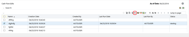 This page displays the Cash Flow Edits that are already available. You can select one of the Rules and execute it.