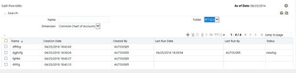 This page displays the already created Cash Flow Edits.
