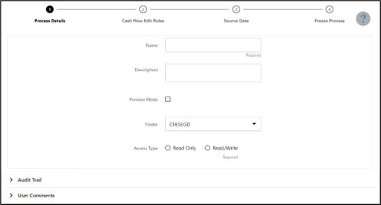 This screen allows you to define the basic details for the Cash Flow Edit of CFE Processing.