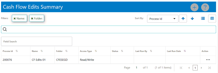 This page displays the Cash Flow Edits that are already available.