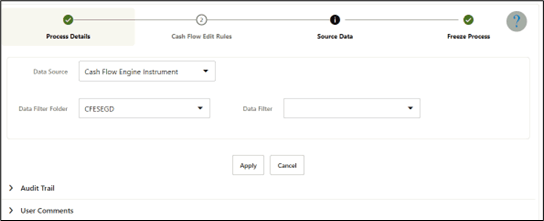 This tab allows you to select the Data Source, Data Filter Folder, and Data Filter for the Cash Flow Edit.