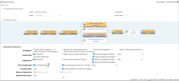 This screen allows you to select the Calculation for the Transfer Pricing Rule.
