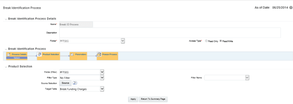 This screen allows you to define the parameters for the Break Identification process.
