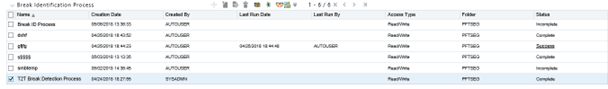 This screen displays the Break Identification Process view.