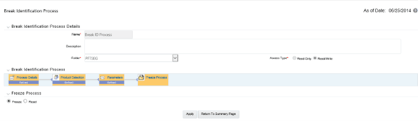 This screen allows you to freeze the process with the selected parameters.