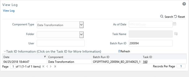 This screen displays the process that has already been Run and also indicates a process that can be re-Run. In this case, View Log is a hyperlink that allows you to navigate to the Log Viewer page where you can review any processing errors or alerts related to this process.