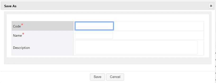 After copying the Rate Report Template parameters, this window allows you to save the new Rate Report Template with a new name.