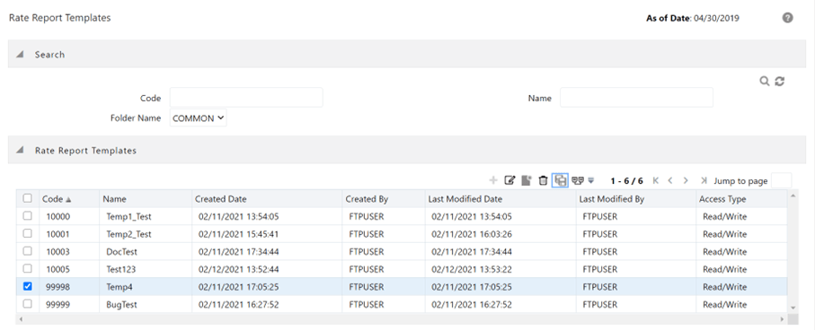 This screen allows you to select an already available template and copy it's parameters.