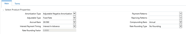 The Product Definition Main tab allows you to select the Product Properties.