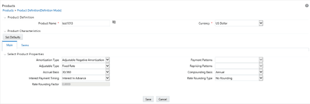 This screen allows you to define new products.