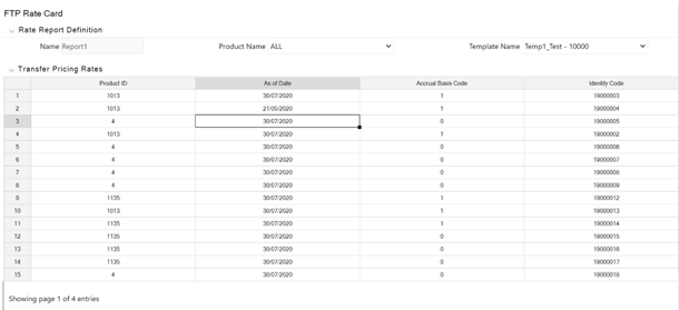 The Rate Card Report displays the Rate Report Definition.