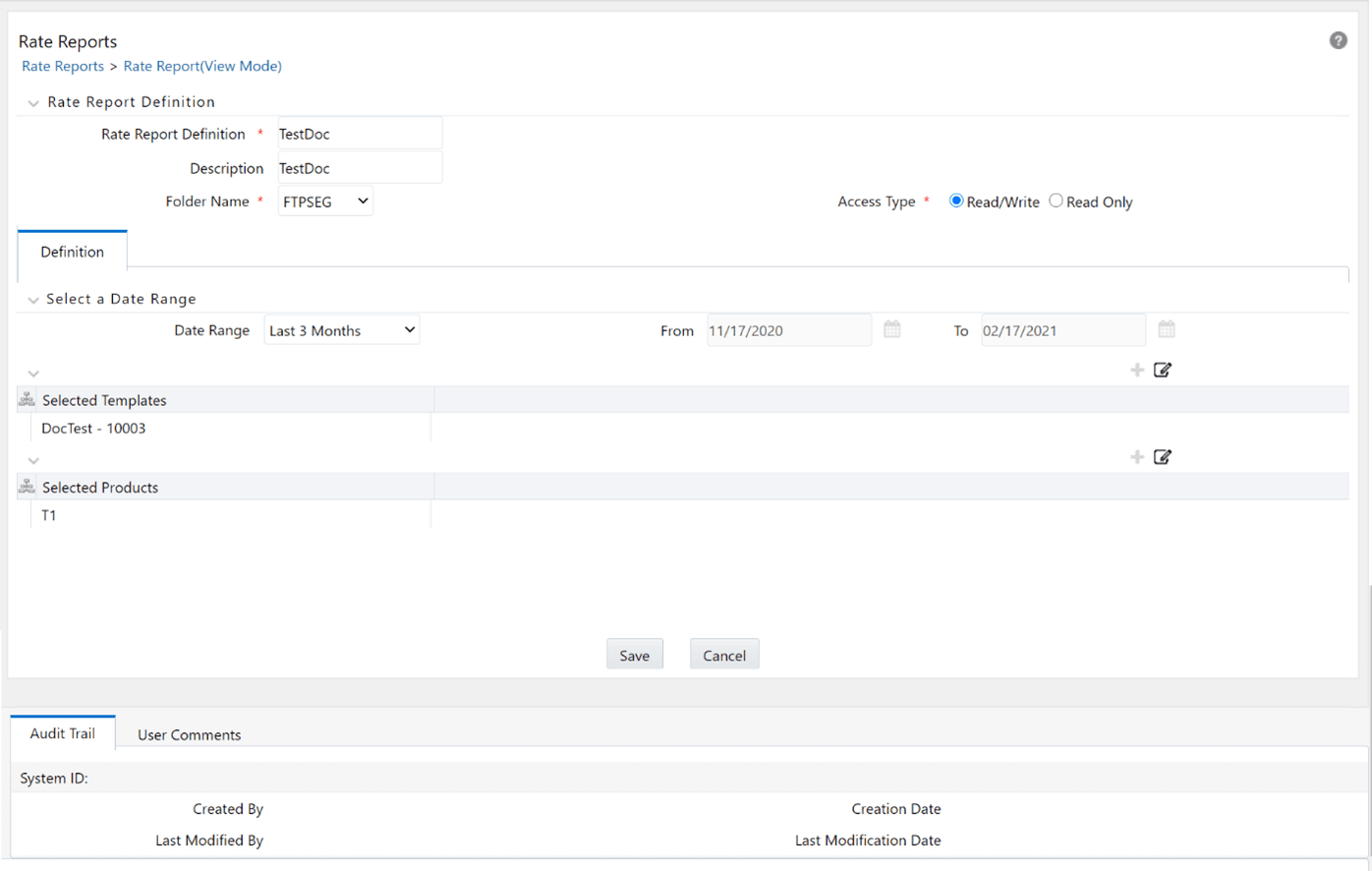This screen allows you to create a new Rate Report.