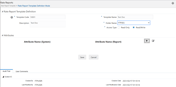 This screen allows you to define the parameters for a new Rate Report Template.