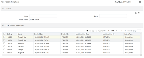 This screen displays the Rate Report Templates that are already defined. This screen displays the Rate Report Templates that are already defined.