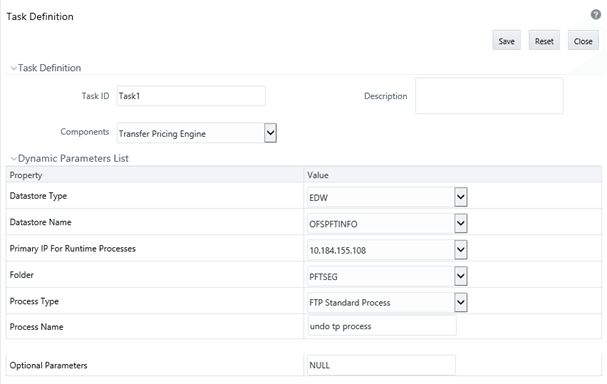 This screen allows you select Dynamic Parameters for the task.