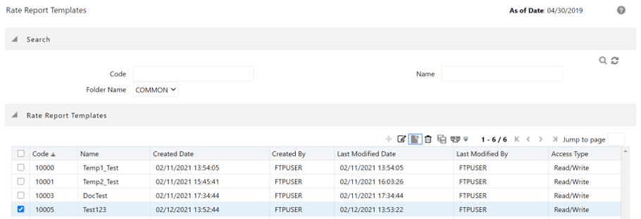 This screen allows you to select an already available template and view it's parameters.