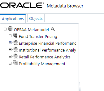 This screen shows the OFS Applications available under the OFSAA Metamodel. This screen shows the OFS Applications available under the OFSAA Metamodel.