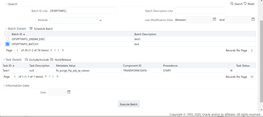 This screen allows you to search and execute a batch.