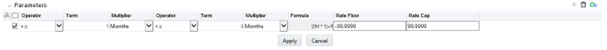 This part of the screen displays the defined information. The resulting formula for the adjustment rate: (Term Point Rate * Coefficient) + Spread.