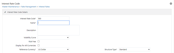 The Interest Rate Code details window allows you to define a new Inerest Rate Code.