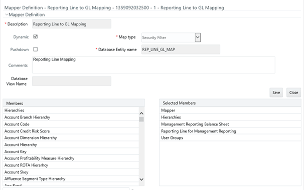 This illustration depicts the Mapper Definition- Reporting Line to GL Mapping.