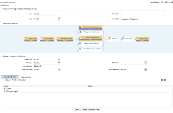 This screen allows you to select the Product for the Stochastic Process.