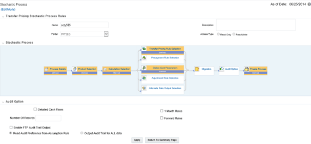 This screen allows you to select the Stochastic Process for the Transfer Pricing.