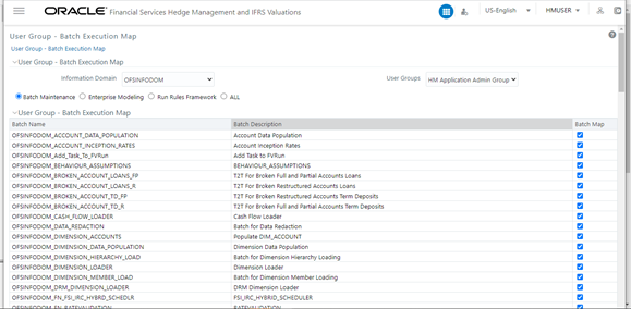 The Batch Execution Rights Window with the HM Application Admin Group Selected in the User Groups Field