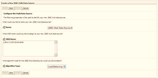 Enter the JDBC Source Name, JNDI name, and select the Algorithm Type from the drop-down list. Click Next.