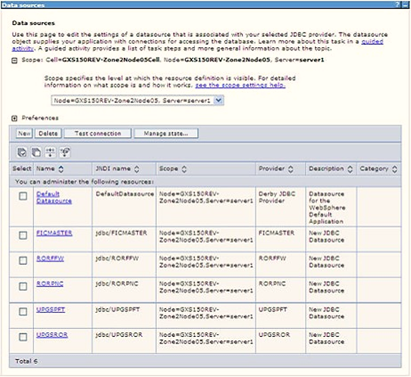Log in with the user ID that has admin rights. Expand the Resources option in the LHS menu and click JDBC > Data sources to display the Data sources window. Select the Scope from the drop-down list. The scope specifies the level at which the resource definition is visible. Click New to display the Create a Data Source window.
