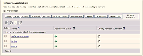 Log in with the User ID provided with admin rights, from the LHS menu, expand the Applications > Application Type> WebSphere Enterprise Applications to display the Enterprise Applications window.