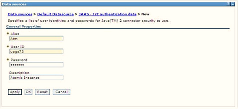 Enter the Alias, User ID, Password, and Description. Verify that the user ID is the Oracle user ID created for the respective Config and Atomic Schema for the "Information Domain".