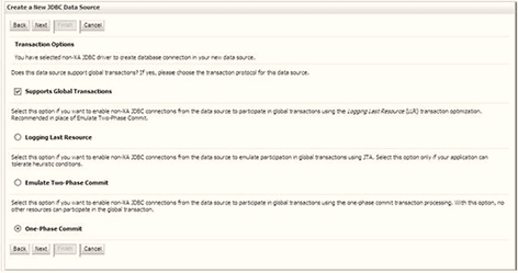 Select the Supports Global Transactions check box and the One-Phase Commit option.