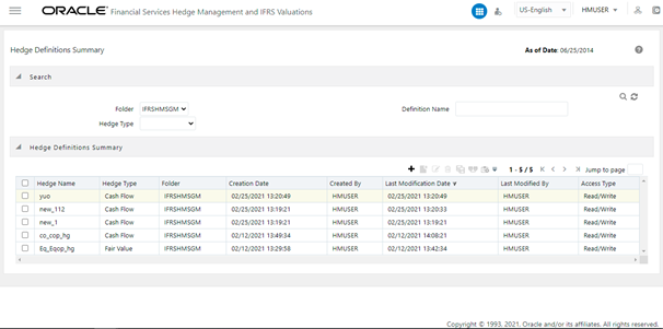 The Hedge Definition Summary pane