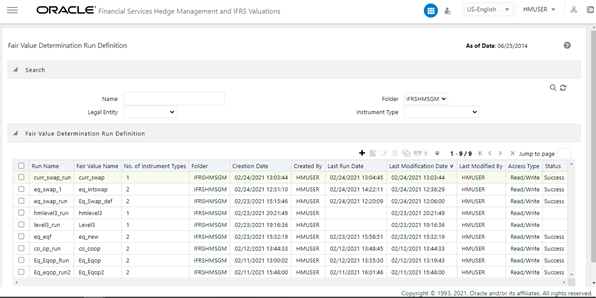 The Fair Value Determination Run Definition pane