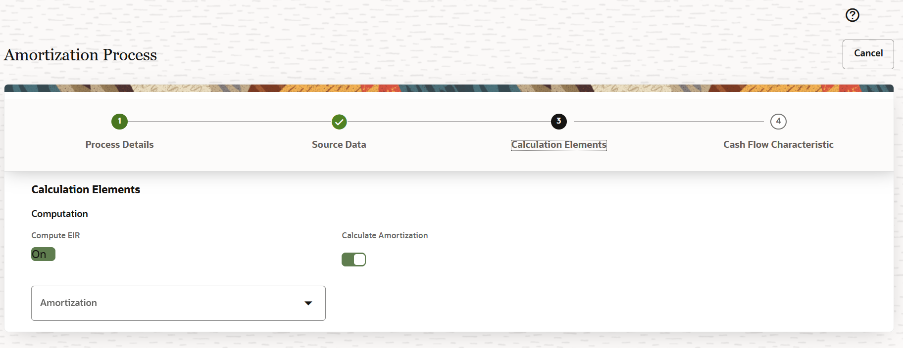 The Amortization Calculation Elements Page