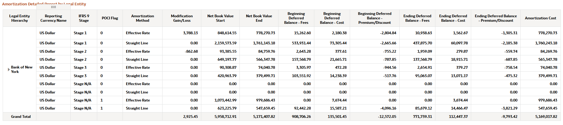 Amortization Detailed Report by Legal Entity Report Amortization Detailed Report by Legal Entity Report