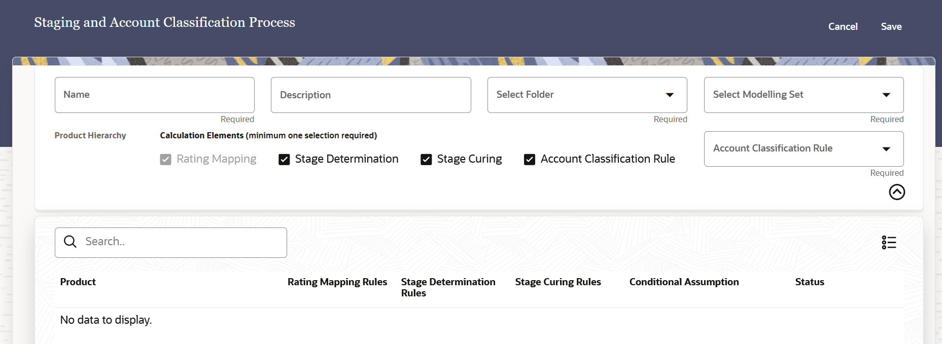 The Staging and Account Classification Process Creation Page