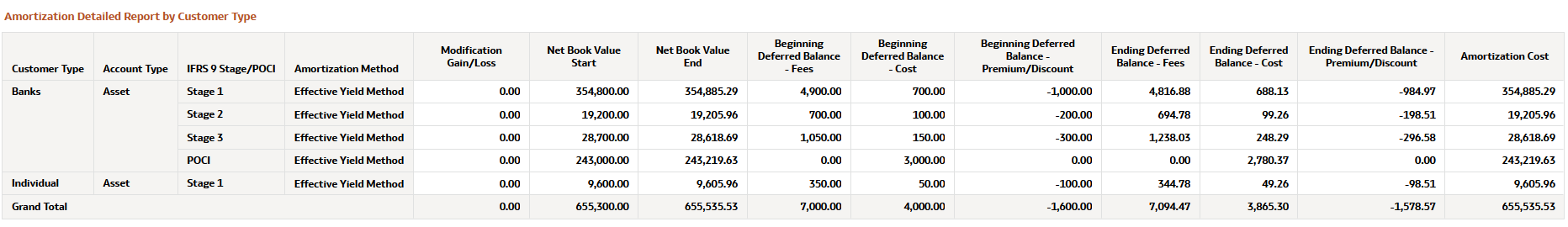 Amortization Detailed Report by Customer Type Report