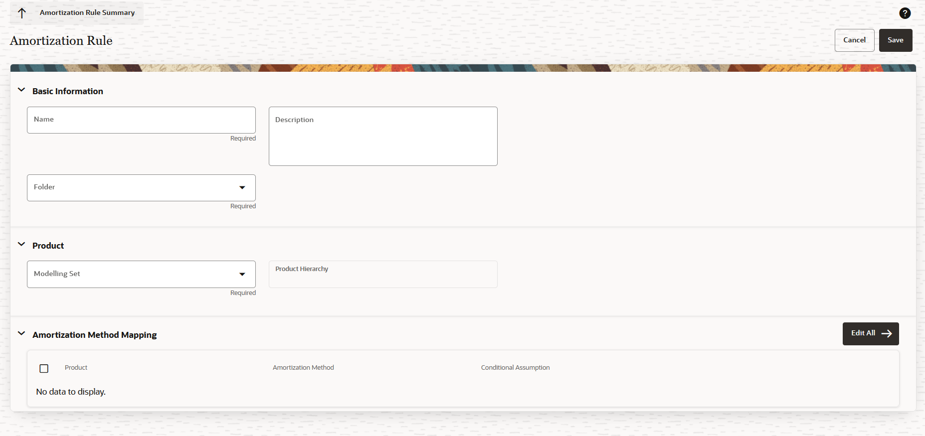 The Amortization Rule Creation Page