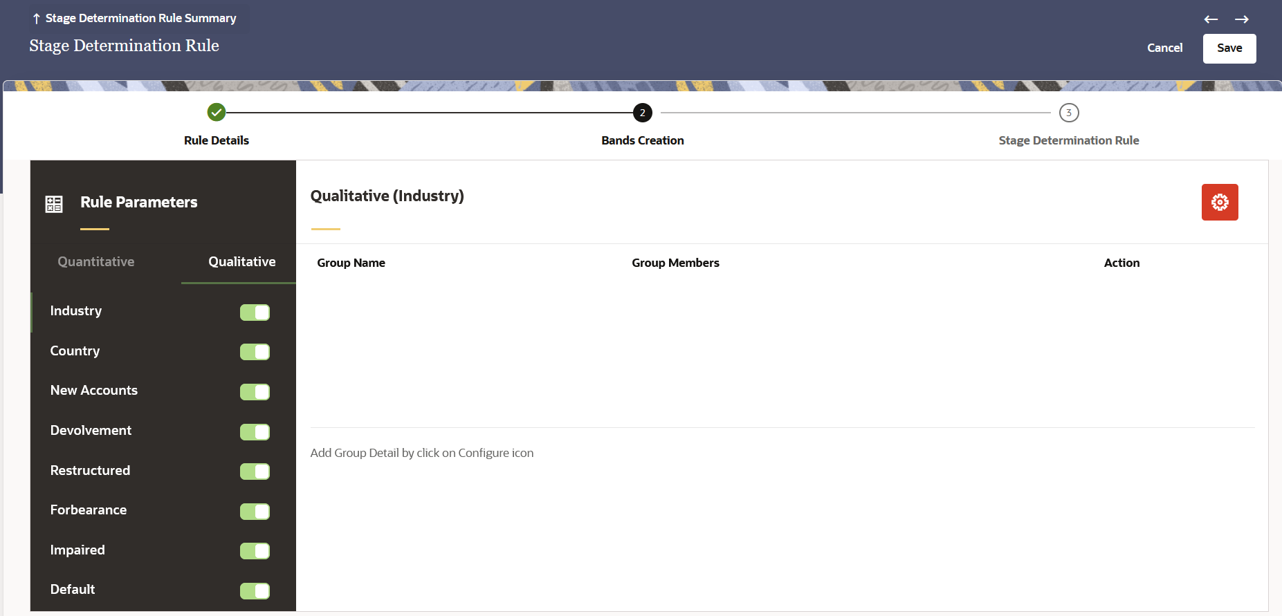 The Stage Determination Rule Bands Creation (Qualitative) Page