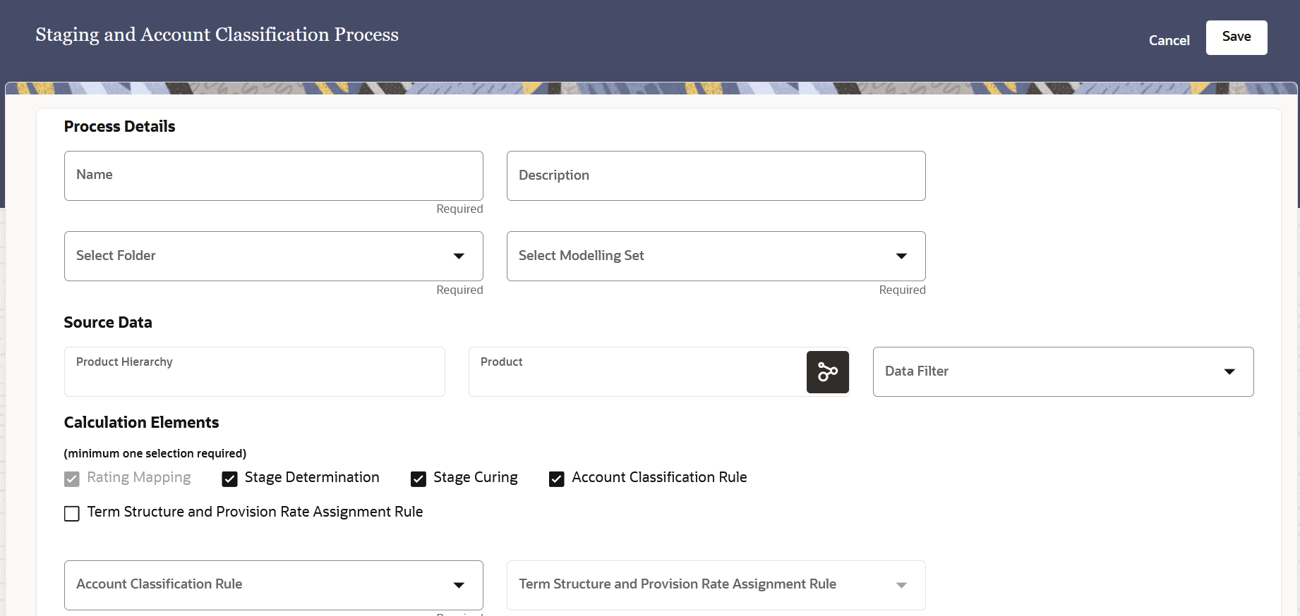 The Staging and Account Classification Process Creation Page